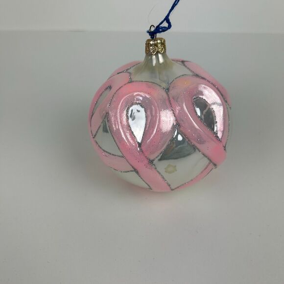 Vintage Blown Glass Pink Ribbons Breast Cancer Ornament Limited Edition with Box - Picture 5 of 13